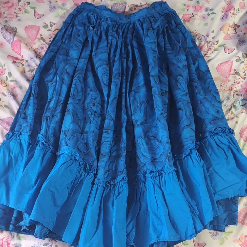 Chic Blue Floral A-Line Skirt